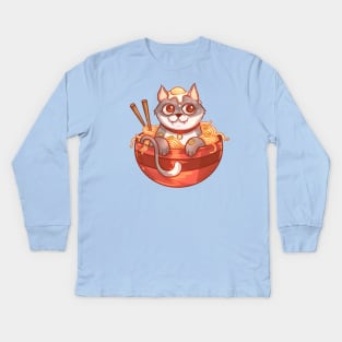 Ramen Noodle Tabby Cat Kids Long Sleeve T-Shirt